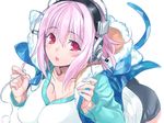  blush breasts cleavage headphones large_breasts nana_g nitroplus open_mouth pink_eyes pink_hair solo super_sonico 