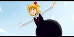  blonde_hair hair_ribbon kuze outstretched_arms red_eyes ribbon rumia solo spread_arms touhou 