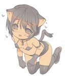  animal_ears arm_strap bad_id bad_pixiv_id bikini black_bikini black_hair black_legwear blade_(galaxist) blush brown_eyes cat_ears cat_tail collar gloves heart kneeling looking_at_viewer open_mouth original short_hair simple_background solo swimsuit tail thighhighs 