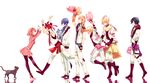  6+boys black_legwear blazer blonde_hair blue_hair blush cat closed_eyes fingerless_gloves flower formal glasses gloves hat headband high_five highres hijirikawa_masato ichinose_tokiya ittoki_otoya jacket jinguuji_ren kurusu_shou legs long_hair male_focus miniskirt multiple_boys nanami_haruka necktie open_mouth orange_hair pantyhose pink_hair pink_skirt red_hair shinomiya_natsuki short_hair shuri_(84k) skirt smile tears uniform uta_no_prince-sama vest wristband 