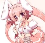  :d animal_ears bad_id bad_pixiv_id bare_shoulders blush bunny_ears di_gi_charat dice_hair_ornament food hair_ornament itachi_chimaki open_mouth pink pink_eyes pink_hair ribbon short_sleeves smile solo twintails usada_hikaru 