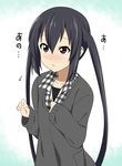  alternate_costume black_hair blush brown_eyes casual checkered highres ikari_manatsu k-on! long_hair nakano_azusa solo sweater twintails 