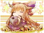  :3 bad_id bad_pixiv_id blonde_hair bow chibi closed_eyes doromizu gourd hair_bow horn_ribbon horns ibuki_suika long_hair ribbon saliva solo spilling touhou 