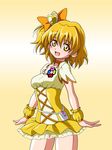  blonde_hair choker collar cure_pine dress earrings eyelashes fresh_precure! hair_ornament heart heart_hair_ornament inferno_(nanbu14) jewelry magical_girl orange_choker panties precure ribbon short_hair smile solo underwear yamabuki_inori 