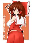  bad_id bad_pixiv_id bare_shoulders brown_eyes brown_hair detached_sleeves ebiebiebio from_behind hair_ribbon hair_tubes hakurei_reimu ribbon sarashi solo touhou 