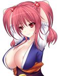  areola_slip areolae arms_up bad_id bad_pixiv_id breasts cleavage hair_bobbles hair_ornament huge_breasts mikan_(5555) onozuka_komachi red_eyes red_hair short_hair smile solo touhou two_side_up 