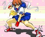  bad_id bad_pixiv_id blue_sailor_collar brown_eyes brown_hair buruma fingerless_gloves gloves headband k_do kasugano_sakura oekaki sailor_collar school_uniform serafuku short_hair solo street_fighter 