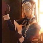  axis_powers_hetalia bad_id bad_pixiv_id belarus_(hetalia) black_gloves blue_eyes book bow dress gloves grey_hair hair_ribbon headband light_rays long_hair paper ribbon solo sunbeam sunlight towa_(pixiv) wrist_cuffs 