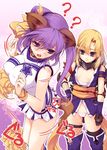  ? animal_ears bad_id bad_pixiv_id blonde_hair blue_eyes cheerleader collar dog_ears dog_tail fingerless_gloves flat_chest fundoshi gloves japanese_clothes kirishima_satoshi long_hair multiple_girls obi original pom_poms purple_eyes purple_hair sarashi sash tail thighhighs 