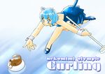  aku_to_diamond animal_ears bad_id bad_pixiv_id bell blue_eyes blue_hair brush cat_ears cat_tail curling curling_stone dress jingle_bell olympics original short_hair solo tail wrist_cuffs 