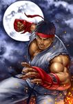  belt full_moon headband male_focus moon muscle night ryuu_(street_fighter) simulex solo street_fighter 