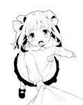  amami_haruka blush child face from_above greyscale idolmaster idolmaster_(classic) kindergarten monochrome nogoodlife open_mouth ribbon shirt_pull short_hair solo younger 