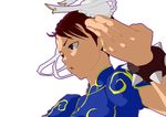  bracelet brown_eyes brown_hair chun-li jewelry mawarimiti short_hair solo spiked_bracelet spikes street_fighter 