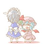  bad_id bad_pixiv_id bat_wings breast_padding caught chibi doromizu fang izayoi_sakuya maid maid_headdress multiple_girls remilia_scarlet simple_background sweatdrop touhou wings 