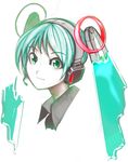  aqua_hair arugeri bad_id bad_pixiv_id face green_eyes hatsune_miku headphones simple_background solo twintails vocaloid 