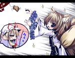  aburaage animal_ears blonde_hair blood blue_eyes chasing drooling fishing_rod food fox_ears fox_tail futase_hijiri gap multiple_girls nosebleed short_hair sparkle tail touhou yakumo_ran yakumo_yukari younger 