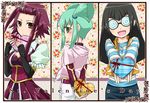  3girls akiza akiza_izinski black_hair brown_hair carly_carmine carly_nagisa coke-bottle_glasses glasses green_hair izayoi_aki long_hair luca luna multiple_girls red_eyes red_hair redhead twintails valentine yu-gi-oh! yugioh_5d&#039;s yugioh_5d's yuu-gi-ou_5d's 