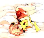  artist_request bun_cover double_bun gen_1_pokemon gintama hug kagura_(gintama) lowres pikachu pokemon pokemon_(creature) red_eyes 
