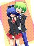  1girl baka_to_test_to_shoukanjuu blush couple crossdressing green_hair hetero komeko5 kudou_aiko school_uniform short_hair tsuchiya_kouta 