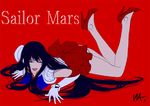  back_bow bad_id bad_pixiv_id bare_legs bishoujo_senshi_sailor_moon black_hair bow character_name elbow_gloves gloves hino_rei long_hair magical_girl red red_background red_sailor_collar red_skirt sailor_collar sailor_mars sailor_senshi_uniform skirt solo wakino_keibun white_gloves 