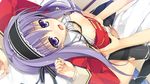  breasts cum fujimori_yuu game_cg koikishi_purely_kiss nipples pantyhose purple_eyes purple_hair seifuku sex torn_clothes yuuki_hagure 