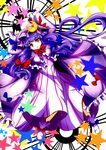  bow breasts crescent dress hair_bow hair_ribbon hat highres long_hair medium_breasts open_mouth patchouli_knowledge purple_hair red_eyes ribbon ryouryou solo star touhou very_long_hair 
