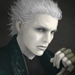 bad_id bad_pixiv_id devil_may_cry devil_may_cry_3 f_(zxc0000) fingerless_gloves gloves looking_at_viewer male_focus solo vergil white_hair 