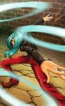  fighting_stance green_hair hair_over_one_eye jewelry long_hair male_focus pointy_shoes rajomu remy_(street_fighter) ring shoes solo street_fighter street_fighter_iii_(series) 