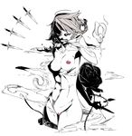  abs bad_id bad_pixiv_id braid breasts flower izayoi_sakuya knife medium_breasts monochrome mouth_hold nude peptide pussy red_eyes rose short_hair silver_hair solo spot_color touhou twin_braids 