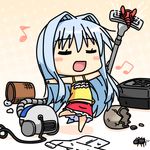  blue_hair blush_stickers broken bug chibi cleaning closed_eyes clothes_on_floor cube_x_cursed_x_curious fear_kubrick hair_intakes k10k long_hair lowres messy_room musical_note solo spider trash_can vacuum_cleaner 