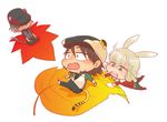  animal_ears barnaby_brooks_jr belt blonde_hair blush boots brown_eyes brown_hair bunny_ears bunny_tail cabbie_hat chibi dark_persona dual_persona ebitetsu extra_ears facial_hair fangs glasses green_eyes hat hat_over_eyes jacket jewelry kaburagi_t_kotetsu kemonomimi_mode leaf male_focus maple_leaf miniboy multiple_boys necklace necktie red_jacket seiza sitting ssize stubble tail tiger_&amp;_bunny tiger_ears tiger_tail vest waistcoat 