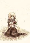  ascot black_legwear daike_(yataka) flower kazami_yuuka pantyhose sitting smile solo spot_color touhou 