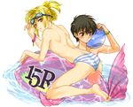  2boys ass blonde_hair gold_eyes male male_focus multiple_boys swimsuit water wet yellow_eyes 