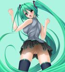  1girl anus artist_request ass blush from_behind green_hair hatsune_miku highres long_hair looking_back miku_hatsune no_panties open_mouth pussy skirt solo thighhighs twintails uncensored upskirt very_long_hair vocaloid 