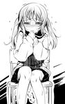  akino_sora blush greyscale have_to_pee long_hair monochrome original school_uniform sitting solo trembling twintails 