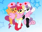  amber_eyes apple_bloom_(mlp) applebloom_(mlp) cub cutie_mark_crusaders_(mlp) dress equine eyes_closed eys_closed female friendship_is_magic green_eyes hair horn horse legwear long_hair mammal multi-colored_hair my_little_pony nurse pony purple_hair pyruvate red_hair scootaloo_(mlp) short_dress stockings sweetie_belle_(mlp) tail unicorn young 