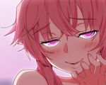  bare_shoulders blush face gasai_yuno hand_on_own_cheek hand_on_own_face hand_to_own_mouth hands kaisen_chuui mirai_nikki pink_eyes pink_hair portrait rape_face smile solo yandere_trance 