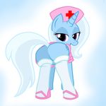  cutie_mark dress equine female feral friendship_is_magic hair horn horse legwear long_hair looking_at_viewer looking_back mammal my_little_pony nurse pony purple_eyes pyruvate short_dress solo stockings tail trixie_(mlp) unicorn 