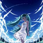  aqua_eyes aqua_hair cloud day digital_media_player dress earphones hatsune_miku highres hokuchin long_hair md5_mismatch single_earphone_removed sky smile solo sundress twintails very_long_hair vocaloid 