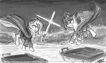  crossover cutie_mark equine female feral fight friendship_is_magic greyscale hair horn horse john_joseco lightsaber long_hair mammal monochrome multi-colored_hair my_little_pony pony star_wars sword tail trixie_(mlp) tumblr twilight_sparkle_(mlp) unicorn weapon 