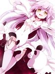  dress gloves kaname_madoka long_hair mahou_shoujo_madoka_magica miuku_(marine_sapphire) pink_hair solo spoilers thighhighs ultimate_madoka yellow_eyes 