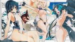  ass bikini black_hair black_wings blonde_hair book bouncing_breasts breasts flat_chest highres honda_masazumi kyoukaisenjou_no_horizon large_breasts legs long_hair long_legs malga_naruze margot_knight multiple_girls non-web_source official_art satoyasu shiny shiny_skin swimsuit thighs thong_bikini wings 