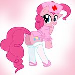  butt cutie_mark dress equine female feral friendship_is_magic hair horse legwear long_hair looking_at_viewer looking_back mammal my_little_pony nurse pinkie_pie_(mlp) pony pyruvate short_dress solo stockings tail 