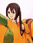  arancia bad_id bad_pixiv_id brown_hair food francisco_valle fruit long_hair miniskirt open_mouth orange orange_eyes orange_skirt original pleated_skirt skirt solo twintails 