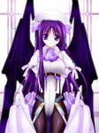  angel_wings arianoir bad_id bad_pixiv_id black_wings bodysuit breasts kyoukaisenjou_no_horizon malga_naruze medium_breasts pantyhose purple_eyes purple_hair solo wings 