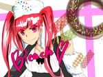  aoi-ble35-7210 bleach dokugamine_riruka doughnut food hat long_hair red_eyes red_hair smile solo twintails 