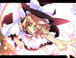  :o apron bad_id bad_pixiv_id blonde_hair bow braid broom dress frills hat kirisame_marisa long_hair open_mouth outstretched_hand ribbon saionji_yuri shoes solo touhou witch_hat yellow_eyes 
