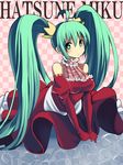  ahoge aqua_eyes aqua_hair bad_id bad_pixiv_id dress elbow_gloves frills gloves hatsune_miku long_hair solo twintails very_long_hair vocaloid yui_tooru 