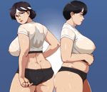 adjusting_clothes adjusting_panties ass black_hair breasts brown_eyes buruma butt_crack copyright_request covered_nipples ganto glasses headband huge_breasts looking_back mature midriff multiple_girls panties plump see-through shirt short_hair sweat thick_thighs thighs underwear wet wet_clothes wet_shirt 