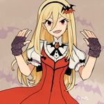  afuro_terumi bat blonde_hair cosplay dress fangs fingerless_gloves gloves hairband halloween idolmaster idolmaster_(classic) idolmaster_2 inazuma_eleven inazuma_eleven_(series) l_hakase long_hair male_focus my_dear_vampire otoko_no_ko red_eyes solo 